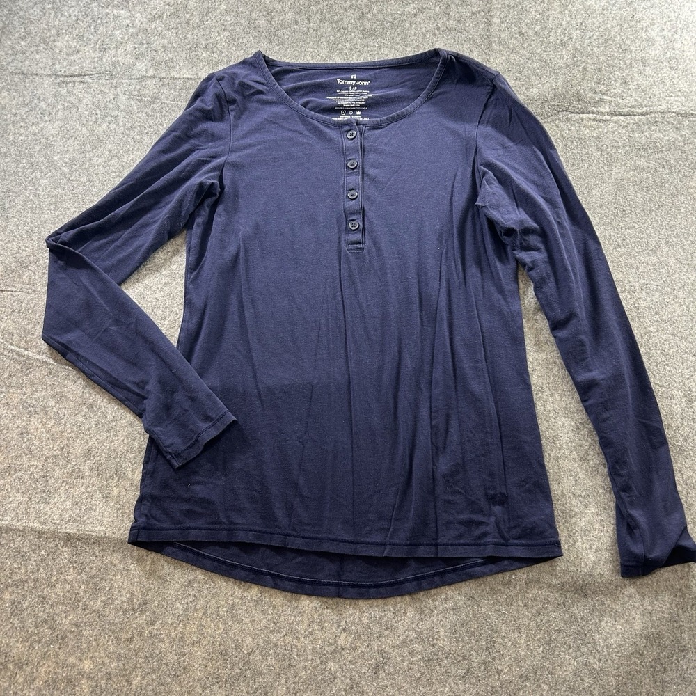 Tommy John Henley Shirt Womens Small Pima Cotton Navy Blue Stretch Lounge